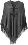 Ferand Women’s Loose Fitting Poncho Cape Shawl with Stylish Horn Buttons, V Neckline and V Hem, Dark grey