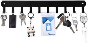 Key Holder for Wall, Key Hooks with 10 Hooks Wall Mounted Black Key Hanger Self Adhesive Key Racks Organizer for Hallway Doorway Entryway Bathroom Kitchen Living Room