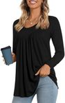 LONGYUAN Women's Long Sleeve Tunic Loose Fitting Tops 2024 Fall Casual Blouse Cute Tshirt Black X-Large