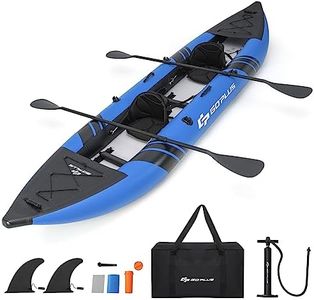 Goplus Inflatable Kayak, 2-Person Kayak Set for Adults with 507 LBS Weight Capacity, 2 Aluminium Oars, EVA Padded Seat, 2 Fins, Hand Pump, Carry Bag, Repair Kit, Portable Touring Kayaks (Blue)