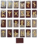 Crocon Narmada Rectangle Shape Gemstone Runes with Elder Futhark Alphabet Engraved 25 pcs Rune Set Crystal Divination Metaphysical Healing Chakra Reiki Runes Set Gift with a Pouch Size : 20-25mm