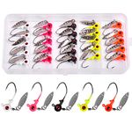 Crappie Fishing Jig Heads Kit, 25Pcs Underspin Jig Heads with Spin Blade Eye Ball Painted Jig Hooks Spinner Fishing Jigs for Bass Trout Fishing 1/16oz 1/8oz 3/16oz