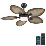 Wiviniya Tropical Ceiling Fans with Lights - 44 Inch Palm Leaf Ceiling Fan with Light and Remote/APP Control, Indoor Outdoor Ceiling Fan Light for Bedroom Patio Porch, Dimmable, 6 Speeds, Wood Grain