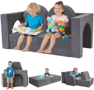 Fvkind 10 Pcs Modular Kids Play Couch, Multifunctional Foam Kids Couch for Playroom, Convertible Sectional Toddler Sofa for Boys and Girls, Toddler Sofa with Premium Foam and Washable Cover, Grey