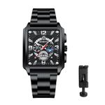 Ibohevo Analogue Qaurtz Square Watch: Men Black Waterproof Luminous Hands Rectangle Date Wristwatch Stainless Steel Tank Chronograph Wrist Watches, Black, Adult, Fashion