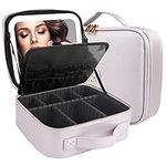 MOMIRA Travel Makeup Bag Cosmetic Bag Makeup Organizer Bag with Lighted Mirror, Adjustable Brightness in 3 Color Scenarios, Waterproof Makeup Train Case, Gift for Women - Violet Grey