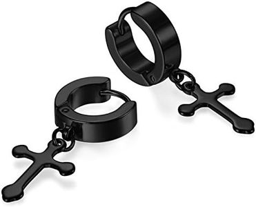 Jewelrywe Pendientes de mujer hombre, Pendientes de Cruz Semental Aro, Acero inoxidable, Color Negro, Regalo para Cumpleaños, Reagalos para Navidad