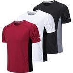 Gaiatiger 3 Pack Mens T Shirt Dry Fit Gym Shirts for Men Breathable Running Tops Moisture Wicking Sport Workout Shirts Short Sleeve Tops,20412-Black White Red-M