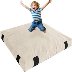 JOYWOO Crash Pad for Kids Sensory Room, Anti-Slip Sensory Crash Mat, Shredded Foam Sensory Crash Pad for Kids Gift, Soft Washable Cover, Gift for Children and Family Fun, 5 x 5 Ft, Beige