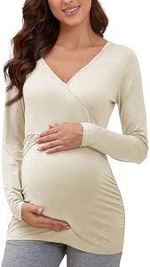 Glampunch Women's Maternity Nursing Tops Long Sleeve Breastfeeding Top Tee Shirt Double Layer Pregnancy Shirt Milky White