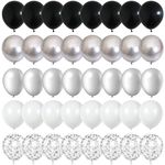 Black and Silver Balloons, 60 Packs 12 Inch Chrome Metallic Silver Balloons and Confetti Balloons, Black White Silver Balloon for Wedding Engagement Birthday Halloween Decorations