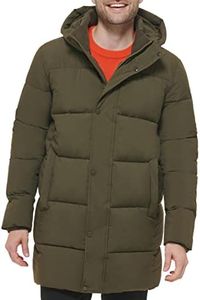 Calvin Klein Mens Long Stretch Puffer Jacket, Olive, X-Large