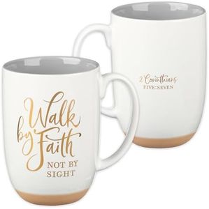 Christian Art Gifts White Clay Base Ceramic Coffee Mug – 15 oz. Lead and Cadmium-free Inspirational Scripture Coffee and Tea Mug for Men and Women with Bible Verse: Walk by Faith – 2 Corinthians 5:7