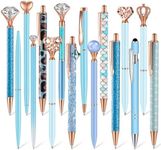 Colarr 16 Pcs Ballpoint Pens Set Metal Crystal Diamond Pen Glitter Pens for Journaling Pretty Cute Pens Black Ink Retractable Fancy Pens Gifts for Women Girls Office Wedding School Supply (Blue)