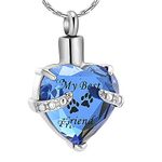 constantlife Cremation Jewelry for Ashes, My Best Friend Heart Shape Memorial Urn Necklace Stainless Steel Crystal Pendant Ashes Holder Keepsake (Silver+Dark Blue)