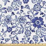 Lunarable Floral Fabric by The Yard, Swirl Flower Pattern Folk Russian Folk Cultural Petals Ornamental Image, Decorative Fabric for Upholstery and Home Accents, 3 Yards, Blue and White