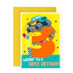 CENTRAL 23 Three Years Old Boy Birthday Card - 3 Monster Truck Birthday - Birthday Cards Daughter - Happy 3rd Birthday Card - Gifts Son Nephew Grandson - From Mom Dad - Comes With Fun Stickers