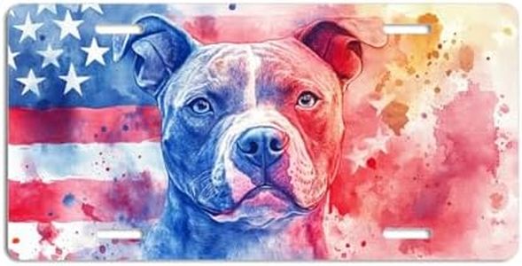 NGZ Pitbull Dog License Plate, Funny Pet American Flag Painting Aluminum License Plate Suitable for Car, RVs, Bars, Fences, garages, etc. 12x6 Inch