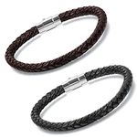 Aroncent 2 PCS Stainless Steel Mens Womens Braided Bangle Leather Bracelet Rope Magnetic Clasp 7.5-9 Inch