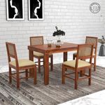 SHRI MINTU'S ART Wooden 4 Seater Dining Table Set | Four Seater Dinning Table with Printed Cushioned Chairs for Home | Dining Room Furniture for Kitchen & Restaurants | Solid Wood Sheesham, Honey