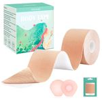 Gisaae Boob Tape, Boobtapes with 2 Pairs Silicone Nipple Covers, Bob Tape for Large Breast Skin-Friendly Tit Tape, Invisible Booby Tape with, Adhesive Breast Lift Tape for A-G Cup Beige