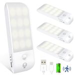 Detake Motion Sensor Lights, [4 Pack] Type C Rechargeable Night Light with 3 Lighting Modes, Natural White Stick-On Cupboard Light with Magnetic Strips for Stairs, Wardrobe, Hallway, Kitchen, Garage