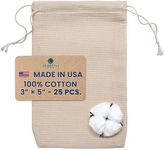 Celestial Gifts Muslin Bags - Drawstring Bags Small 25pcs - 3x5, Reusable Tea Bags, Jewelry Gift, Spice and Cotton Gift Sachet Bags - 100% Cotton - Made in USA - (Natural Hem & Drawstring)