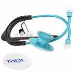 MDF Acoustica Lightweight Stethoscope for Doctors, Nurses, Students, Home Health Use, Adult, Dual Head, Black Tube, Aqua Chestpiece-Headset, MDF747XPAQ11