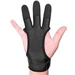 FitsT4 Leather Archery Gloves Three Finger Hand Guard Protective Glove Safety Archery Shooting Gloves Black M