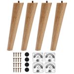 INMOZATA 4PCS Wooden Furniture Legs 20cm Replacement Sofa Legs Chair Legs with Mounting Plates & Screws, Furniture Feet for Chair Bed Sofa Couch Table Cupboard Cabinet Ottoman (20cm, Natural Colour)