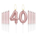 Girls 40th Birthday Candles Decorations, Number 40 Candle with Rose Gold Long Candles, Birthday Candles for Cake, Cake Candle Cake Topper for Women Birthday Party 40th Wedding Anniversary Celebrations