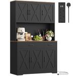 HOCSOK Kitchen Cupboard, 180cm Tall Kitchen Cabinet with Charging Station, Pantry Cupboard with Microwave Stand, Adjustable Shelves, Sideboard Storage Cabinet for Living Room, Black 180H x 105W x 40D