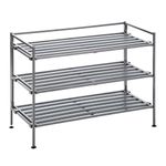 Seville Classics Sturdy Freestanding Storage Shelf for Bedroom, Closet, Entryway, Dorm Room Organizer Stackable Durable Metal Shoe Rack Ash Gray Slat, 3-Tier
