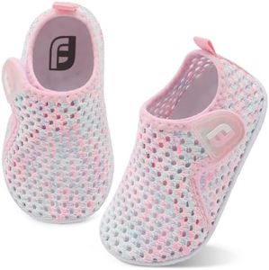 Toddler Water Shoes Baby Water Sandals Quick Dry Non-Slip Barefoot Swim Shoes Walking Sock Shoe for Kids Boys Girls Color WhitePink 18-24 Months Infant