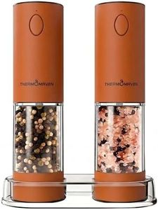 ThermoMaven Electric Salt and Pepper Grinder Set, 110ml Larger Rechargeable Automatic Salt and Pepper Mill Grinder with 6 Adjustable Coarseness, Electric Salt and Pepper Shakers, LED, Burnt Orange
