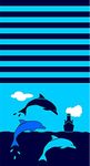 YIFONTIN Dolphin Beach Towel for Adults, Velour Terry Blanket Throw Extra Large XL 100% Cotton 34X63 inches for Bath Swim Camping, Blue Navy Stripe.