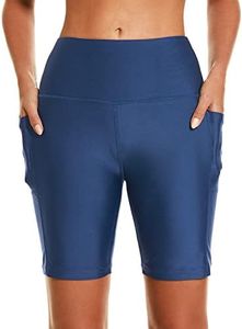 HODOSPORTS Women's 7'' Swim Shorts UPF 50+ High Waisted Board Shorts with Pockets Liner Quick Dry Swimsuit Bottoms Navy XL