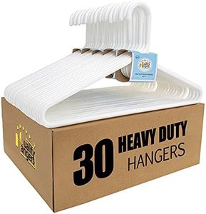 Quality White Hangers 30-Pack - Super Heavy Duty Plastic Clothes Hanger Multipack - Thick Strong Standard Closet Clothing Hangers with Hook for Scarves and Belts-17 Coat Hangers (White, 30)