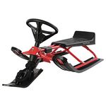 Monzana® SR 400 Ride-On Steering Ski Sledge with Steering Wheel | Up To 75kg Capacity | Brake, Backrest, Pull Rope, Padded Seat | Sled Toboggan Children's Skid Bob Red