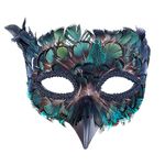 Cranight Masquerade Mask for Women and Man, Black Feather Raven Masquerade Mask, Venetian Halloween Cosplay Costume Accessory,Crow Mask