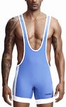 AIEOE Men's Wrestling Jersey Wrestling Singlet Jersey Sports Jumpsuit Athletic Supporters Weightlifting Bodysuit One Piece, blue, M