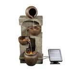 Teamson Home Solar Powered Water Feature, Indoor or Outdoor Garden Water Fountain, 4 Tier Pot, Waterfall with Solar Powered Pump and LED Lights