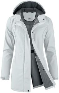 iCreek Women's Waterproof Softshell Rain Jacket Fleece Lined Hood Long Coat (White, 2XL)