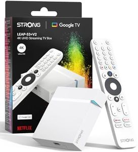 STRONG LEAP-S3+V2 Streaming Smart TV Box 4K UHD – 2 GB RAM + 16 GB Speicher, HDR10+ & Dolby Vision, WiFi 5 & BLE 5, Ethernet-Anschluss (RJ45), Sprachassistent, Weiß