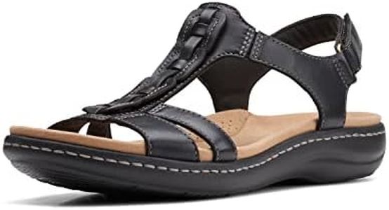 Clarks Women's Laurieann Kay Flat Sandal, Black Leather, 10