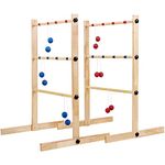 ApudArmis Ladder Toss Game Set, 35x26In Pine Wooden Golf Ladder Lawn Game with 6 Bolos Balls and Carrying Case - Outdoor Backyard Game for Teens Adults Family（New Version Sturdy Bolts）