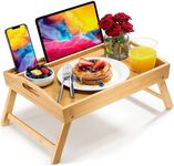 Bed Table Tray with Folding Legs, Laptop Holder and Handles - Breakfast Tray Bamboo Bed Tray for Eating, Sofa, Bed, Food Trays for Eating on Couch, Snacking and Working