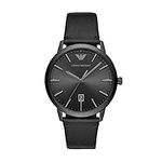 Emporio Armani Watch for Men, Three Hand Date Movement, 43 mm Black Stainless Steel Case with a Leather Strap, AR11278