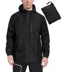 MoFiz Men's Raincoat Waterproof Jackets Rain Jacket Lightweight Windproof Work Coat Packable Black XXL