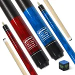 CUEBAR Pool Cues Set of 2, 58" 2-Piece Pool Sticks for Adults, 3D Grip House Bar Billiard Cue Sticks with 13mm Tip for Men Women - Blue + Red